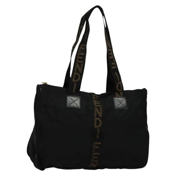 FENDI Shoulder Bag Nylon Black Gold Auth bs25587 - Picture 1 of 16